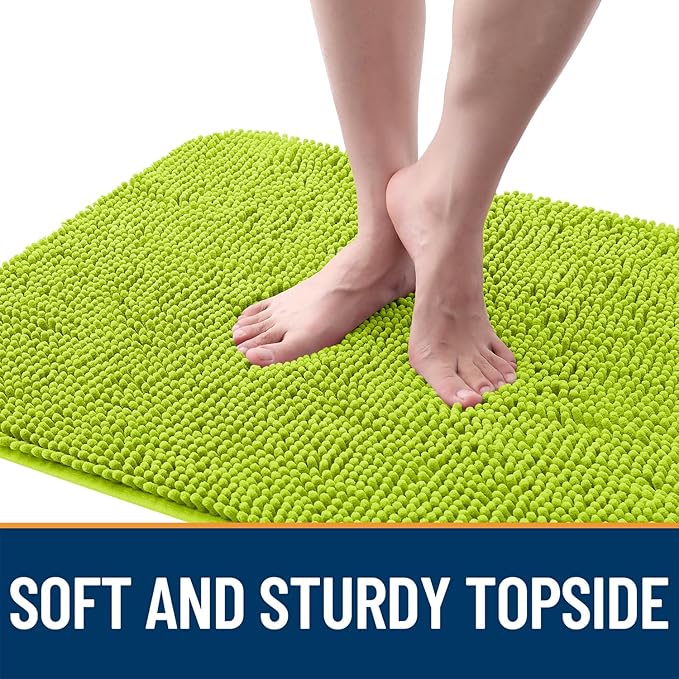 OLANLY Dog Door Mat for Muddy Paws 36x24, Absorbs Moisture and Dirt, Absorbent Non-Slip Washable Doormat, Quick Dry Chenille Mud Mat, Entry Indoor Entryway Carpet for Inside Floor, Bright Green