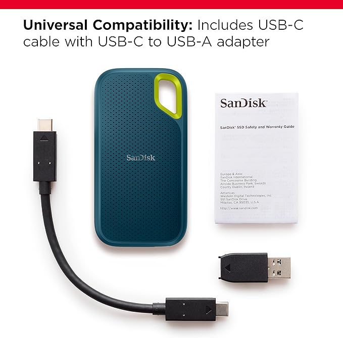 SanDisk 1TB Extreme Portable SSD - Up to 1050MB/s, USB-C, USB 3.2 Gen 2, IP65 Water and dust Resistance, Updated Firmware, Monterey - External Solid State Drive - SDSSDE61-1T00-G25M