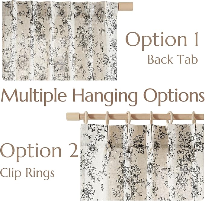 JINCHAN Pinch Pleated Curtains Floral Linen Blend Curtains for Living Room 108 Inches Length Black Peony Flower Printed Curtain Rod Pocket Back Tab Farmhouse Pinch Pleat Drapes with Hooks Set 2 Panels