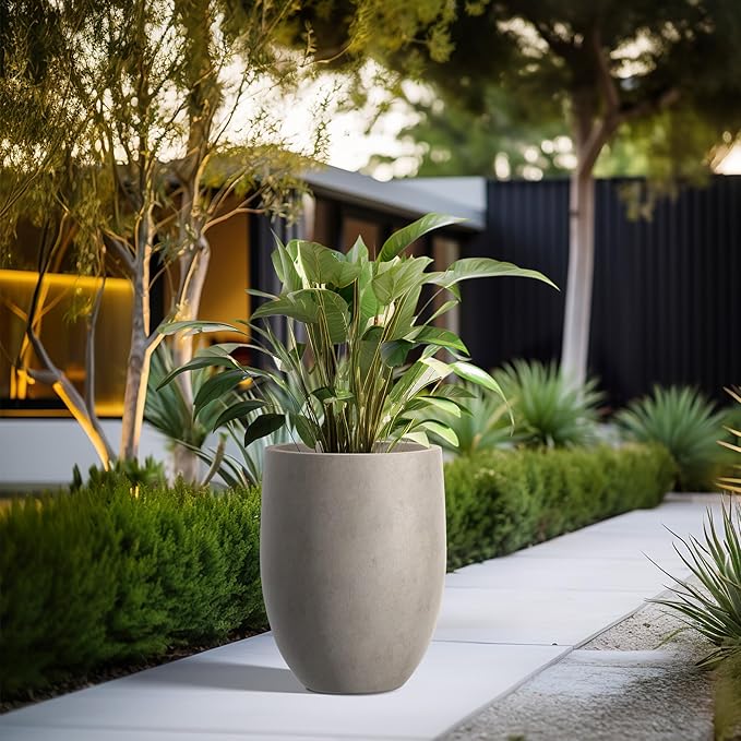 Kante 21.7" H Weathered Concrete Tall Planter, Large Outdoor Indoor Decorative Pot with Drainage Hole and Rubber Plug, Modern Round Style for Home and Garden