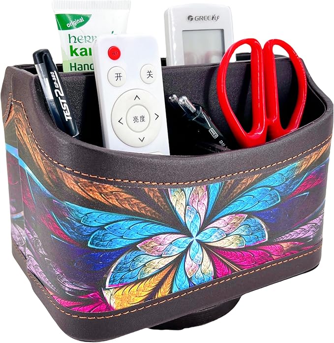 Arniche PU Leather Remote Control Holder,360 Degree Spinning Desk TV Remote Caddy,Desk Organizers and Accessories,for Controller,Media,Mail,Calculator,Mobile Phone,Pen Storage Holder(Pansy)