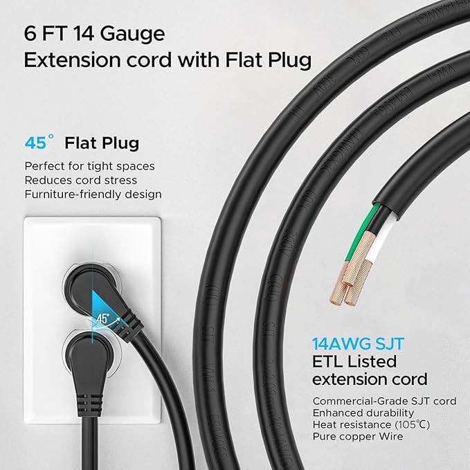 Mountable Long Power Strip, 2100 Joules Heavy Duty Surge Protector Power Strip, Slim Metal Power Bar with 6ft 14AWG Cord, 8-Outlet, ETL Listed, for Wall Mount, Under Desk, Garage, Workshop, and Office
