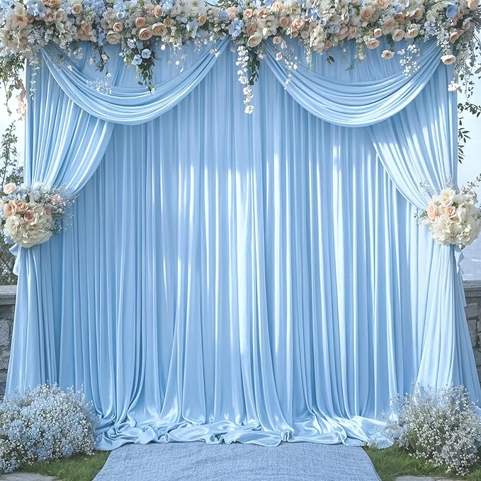 6 Panels Baby Blue Backdrop Curtain for Baby Shower Parties Wrinkle Free Light Blue Curtains Backdrop Drapes Fabric Decoration for Birthday Party Photography 30ft(W) x 10ft(H)