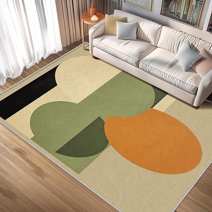 Mid Century Modern Rug 3x4, Washable Abstract Geometric Rugs for Living Room Bedroom, Minimalist Area Rug for Home Decor, Non Slip Backing Floor Carpet - 3 x 4 ft