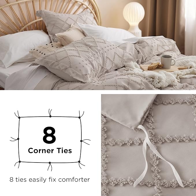 Bedsure Boho Duvet Cover Full Size - Linen Breathable & Soft Boho Bedding, Machine Washable Comforter Cover for All Seasons, Includes 1 Duvet Cover 80"x90" with 2 Pillow Shams & Zipper Closure