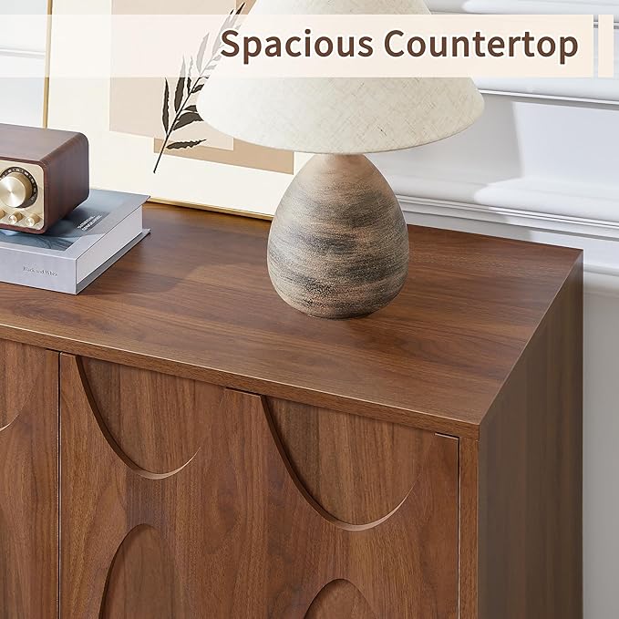 Bifins Sideboard Buffet Cabinet with Storage Set of 2, 63” Mid Century Modern Storage Cabinet with Adjustable Shelf and 4 Doors for Dining Room, Living Room,Entry