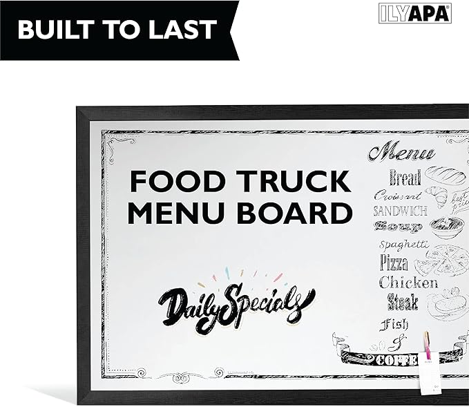 Ilyapa Extra Large Dry Erase Board for Wall - Wood Framed Magnetic White Board - 58 x 25 Inches Decorative Wall Hanging Menu Whiteboard - Black