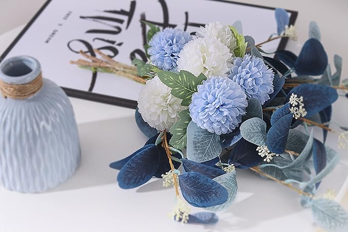 Artificial Flowers with vases, Fake Hydrangea with Eucalyptus Bouquet Combination, Living Room Family Banquet Party Wedding Decoration…