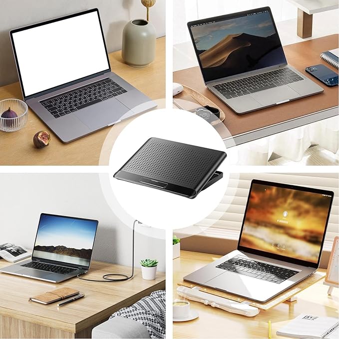 Adjustable Laptop Cooling Pad - Quiet Aluminum Alloy Fan Riser Base, High Airflow Computer Cooler, Ergonomic Design, Ideal for Laptops, Keyboard, Phone, Tablet, Books, Home, Workplace, Dormitory Use