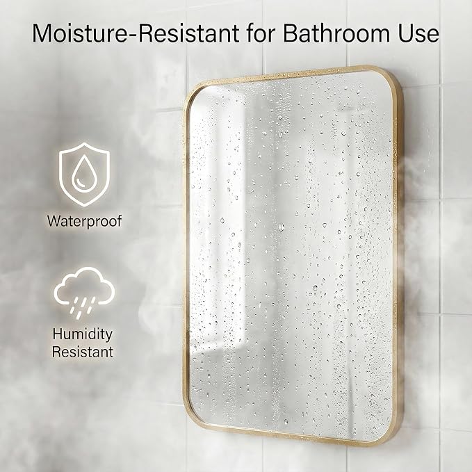 2-Pack 24x36 Inch Antique Gold Bathroom Vanity Mirrors | Flush Mount Deep Set Metal Wall Mirror for Over Sink | HD Shatterproof Glass, Rustproof