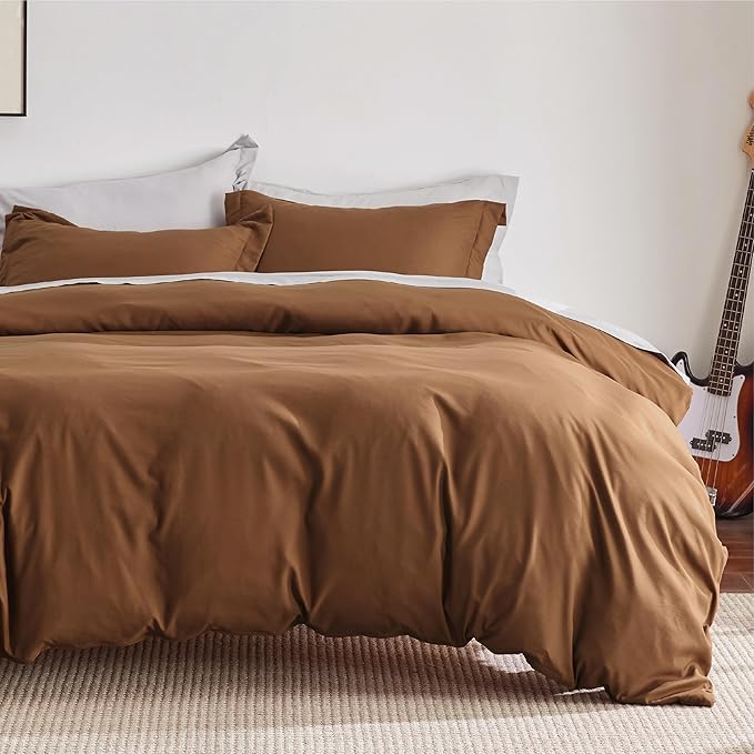 Bedsure Duvet Cover Queen Size - Soft Double Brushed Bedding Set for Kids & Adults, Zipper Closure, 3 Pieces, Includes 1 Duvet Cover (90"x90") & 2 Pillow Shams, NO Comforter, Brown