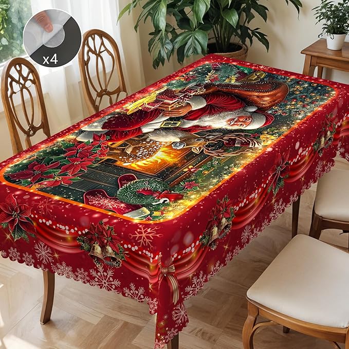 Eikione Retangular Tablecloth 140x180inch, Christmas Tablecloth Waterproof and Wrinkle-Free, Table Covers, Winter Decorations for Home Dining Red Floral