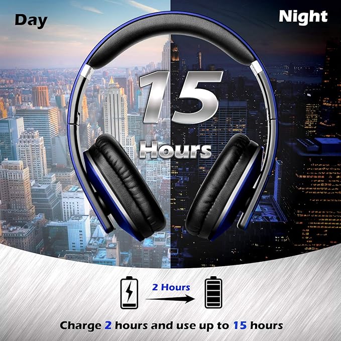 August EP650 Bluetooth Wireless Over-Ear Headphones with aptX Low Latency, NFC, Multipoint Pairing, Wired Option, Built-in Microphone - Blue