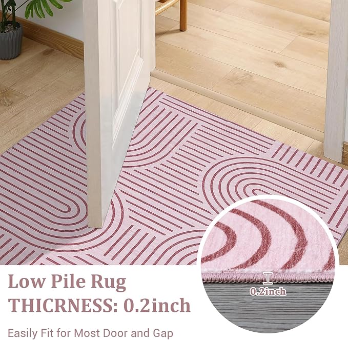 Washable 8x10 Pink Area Rug Modern Abstract Carpet Non Shedding Living Room Area Rug Soft Bedroom Rugs Stain Resistant Boho Rainbow Large Carpet for Girl Room Nursery Dining Room, Pink