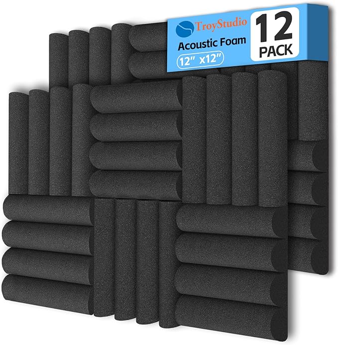 TroyStudio Thick Acoustic Foam Panels, 12 X 12 X 2 Inches 12 Pcs Circle Sound Absorbing Foam, Dense Soundproof Padding Tile, Recording Studio Absorber, Decorative 3D Wall Ceiling Panel