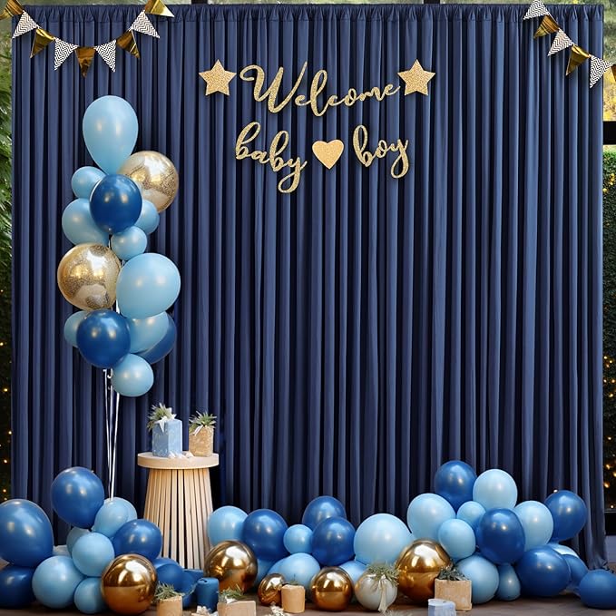 6 Panels Navy Blue Backdrop Curtain for Parties Wrinkle Free Photo Curtains Backdrop Drapes Fabric Decoration for Wedding Birthday Party Baby Shower 30ft(W) x 10ft(H)