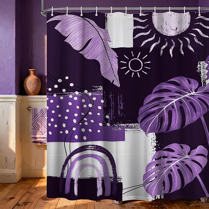 Extra Long Shower Curtain 96 Inchs Extra Tall Purple Mid Century Modern XL Abstract Lavender Shower Curtains for Large Bathroom Decor Sets, Waterproof Cloth Fabric with Hooks, 70 x 96 Inch