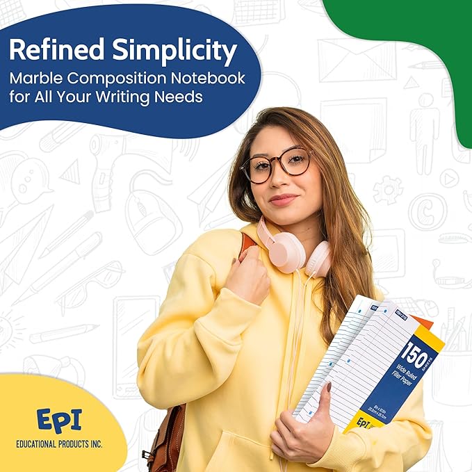 EPI Filler Paper, Wide Ruled Loose Leaf, 3-hole punch, 150 Sheet, 10.5 x 8 Inch, Pack of 24 (3,600 sheets)