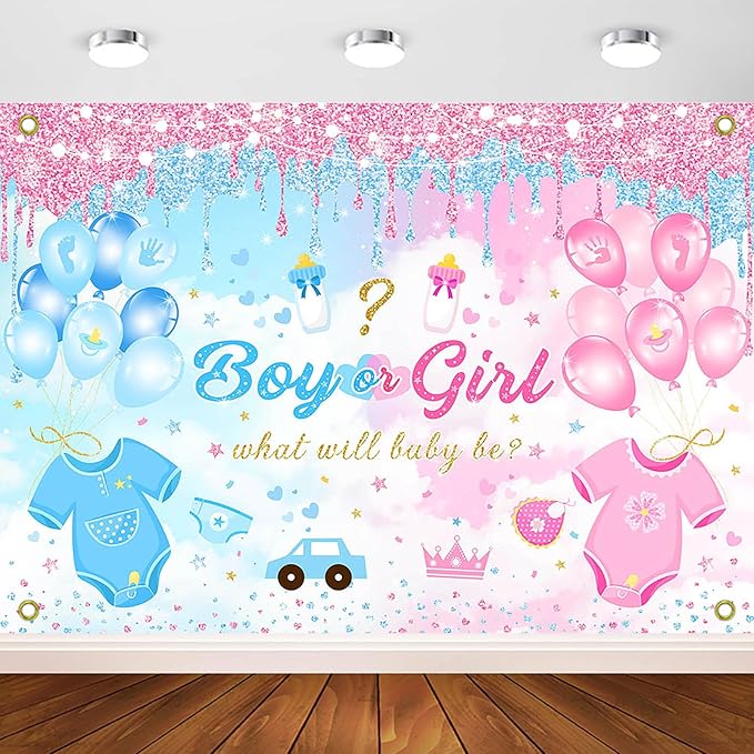 Avezano Gender Reveal Backdrop Boy or Girl What Will Baby Be Gender Reveal Party Decorations Pink Blue Balloon Background for Baby Shower Banner Supplies (7x5ft)