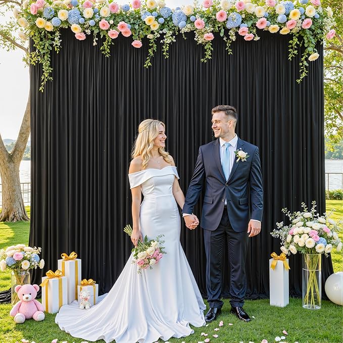 Black Backdrop Curtain for Parties Wrinkle Free Black Photo Curtains Backdrop Drapes Fabric Decoration for Birthday Party Wedding 5ft x 8ft,2 Panels