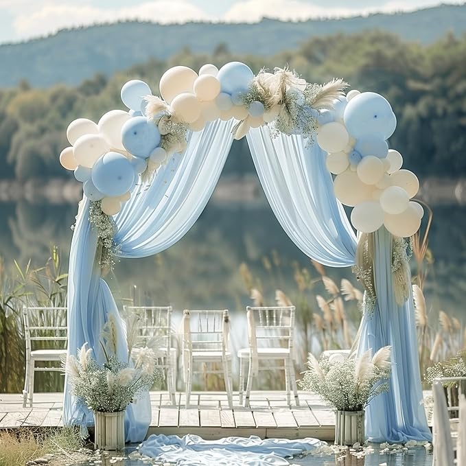 Wokceer Baby Blue Wedding Arch Draping Fabric Backdrop 4 Panels 28.7" X 20FT Sheer Drapes Fabric for Wedding Arbor Ceremony Party