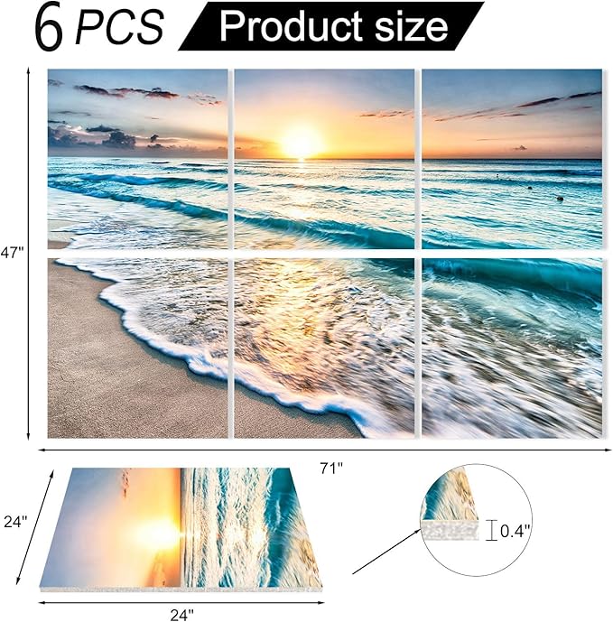 YPY Acoustic Panels: Beach Wall Art Sound Proofing Panels for Walls - Noise Absorbing Decorative Soundproofing - Acoustical Treatment for Recording Studio - 6 Pack - 24"x24"