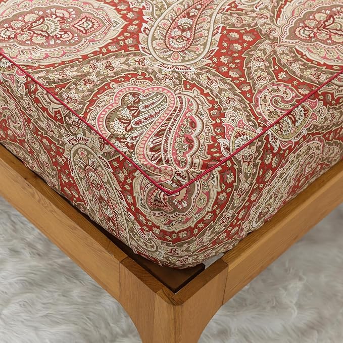 Zusbest Queen Size Bed Sheet Set 100% Cotton Burgundy Red Paisley Patterned Sheets Luxury Soft Breathable Crispy Cooling Percale Boho Bed Set Deep Pocket 17.5 Inches, 4 Pieces