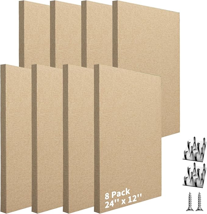 Art3dwallpanels 8 PCS Acoustic Panels, 24''x12'' Fabric Soundproof Wall Panels, Easy-Hook Mounting Sound Absorbing Panels for Studios, Office, Home Theater, Camel