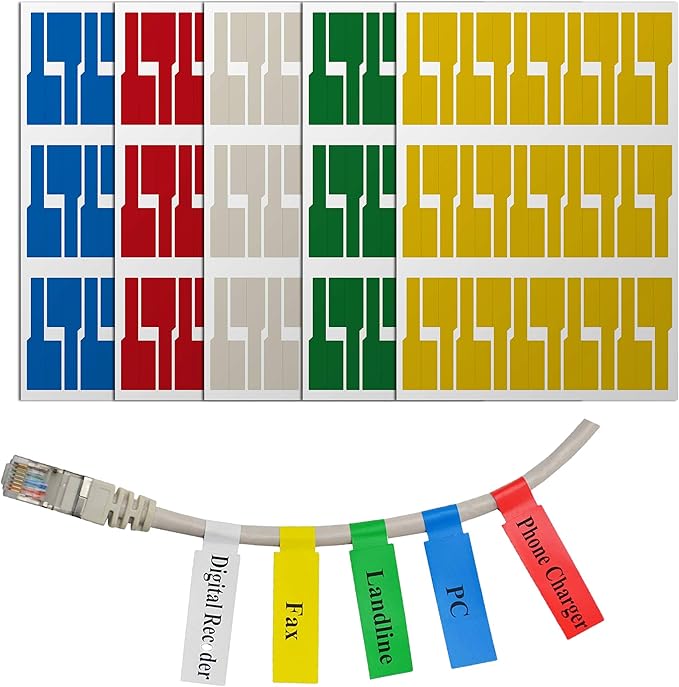 Mr-Label® Self-Adhesive Cable Label - Waterproof | Tear Resistant | Durable - with Online Print Tool - for Laser Printer (10 Sheets (300 Labels), Multi-Color)