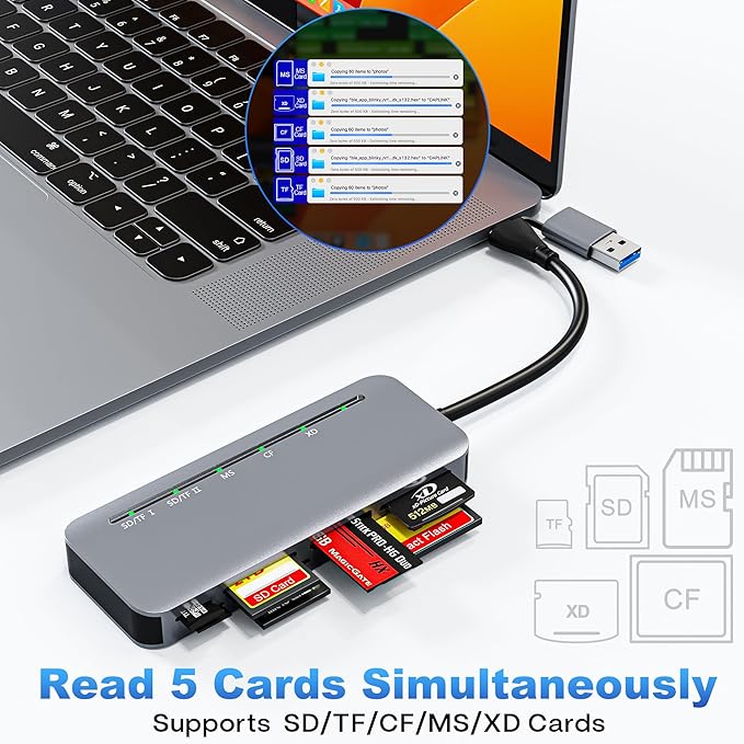 7 in 1 Memory Stick Pro Duo Card Reader, USB-C Multi Cards Reader for SD/TF/CF/MS/XD Cards, SD Card Reader for iPhone, Tablet, Laptop, Windows, Linux, Android, Camera, Game Track Camera
