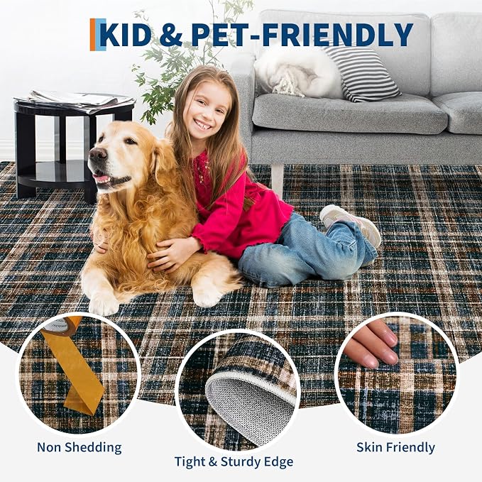 Washable Area Rug 4x6 Rugs for Living Room Modern Bedroom Rug Large Area Rug Non Slip Throw Rugs Soft Low Pile Stain Resistant Carpet for Dining Room Nursery Rug 4'x6' Black&Brown