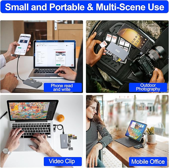 8 in 1 XQD Card Reader, 10Gbps Multi XQD Reader for Sony G/M Series, Lexar 2933x/1400x USB Mark XQD Card/CF/XD/MS/TF/SD Reader, USB C USB 3.0 Memory Card Reader for Windows/Mac OS/Linux/Android