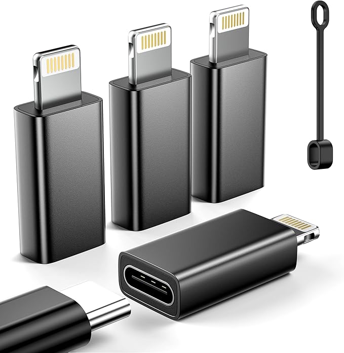 MFi Certified USB C to Lightning Adapter 4-Pack, 27W Fast Charging & Data Sync, Lightning to USB Type C Cable Adapter Compatible with iPhone 14/13/12/Pro/Max, iPad, AirPods, with Anti-Loss Lanyard