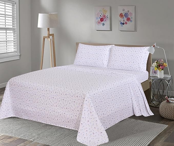 RUVANTI Flannel Sheets Queen Size - 100% Cotton Double Brushed Bed Sheets, Deep Pockets 16 Inches Queen Sheet Set, All Seasons Breathable & Extra Soft - Warm & Cozy, 4 Piece, Navlight