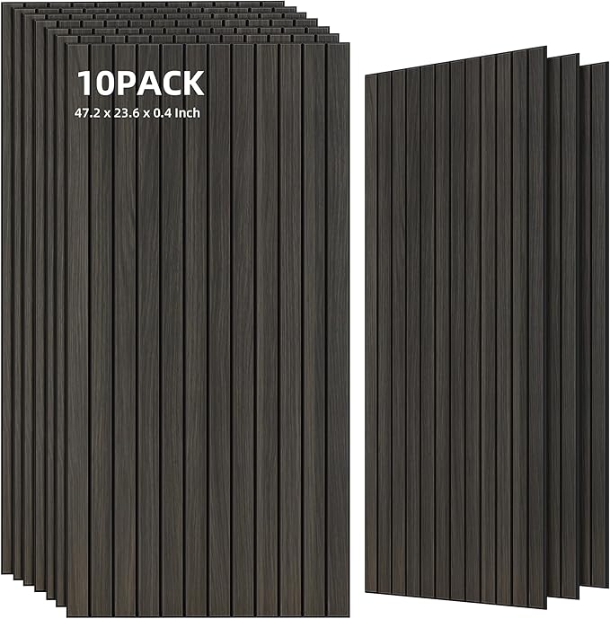 TO-TH Wood-Look Acoustic Wall Panels, 10 Pack 47.2” x 23.6” Acoustic Panels, Decorative Sound Absorbers Sound Dampening Panels for Home, Office, Basement, Rustic Walnut