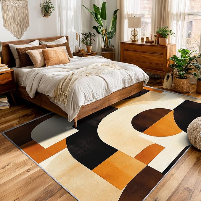 Mid Century Modern Rugs for Bedroom Decor, 3x5 ft, Abstract Geo Area Rugs for Living Room, Soft Non Slip Washable MCM Geometric Carpet Home Decorations Dt-Ghf-28