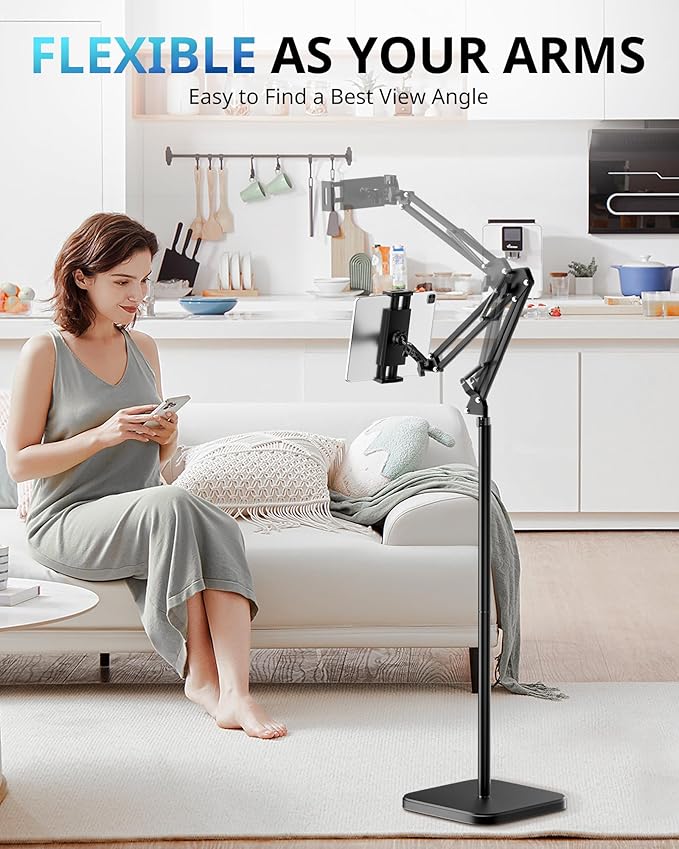 UBeesize Tablet Stand Holder for Bed & Floor, 9.7LB Heavy Duty Adjustable iPad Stand, 360° Swivel, Stretchable Arm, Compatible with iPad Pro Air Mini 12.9/9.7, Kindle, Cell Phones (4.9''-13'')