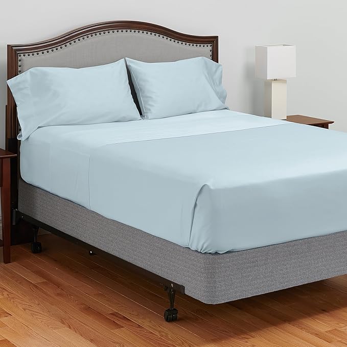 MyPillow Giza Dreams Bed Sheets, 100% Certified Giza Egyptian Cotton, Deep Pocket, Sateen Weave [Queen, Light Blue]