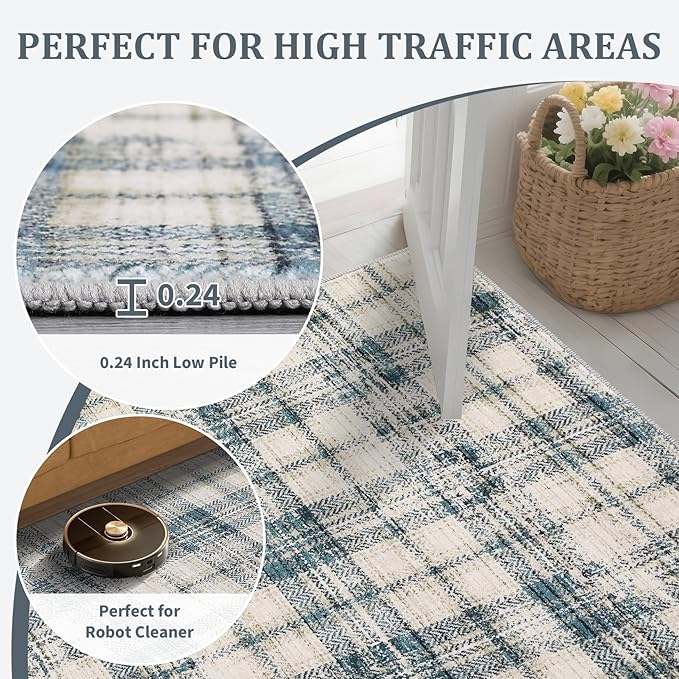 Modern Plaid Washable Rug 8x10 Area Rugs for Living Room Soft Bedroom Rug Tartan Large Area Rug Non Shedding Non Slip Throw Rugs Stain Resistant Carpet for Nursery Office 8'x10' Green/Beige