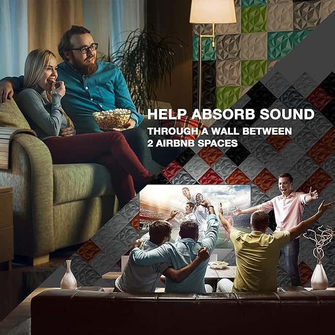 Sonic Acoustics 12 Pack 12 X 12 X 0.4 Inches Acoustic Absorption Panel, 3D Unique Soundproofing Insulation, Used in Home & Offices