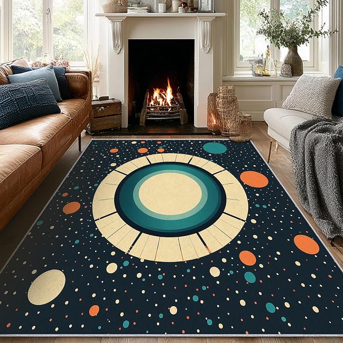 Mid Century Modern Rugs 3x5, Abstract Retro Washable 3 x 5 Area Rug for Living Room, Bedroom, Low Pile Non Slip Stain Resistant Carpet, Mid Century Home Decor Accessories & M895