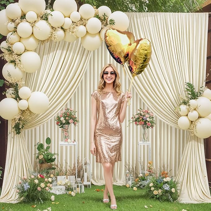 4 Panels Beige Backdrop Curtain for Wedding Parties Wrinkle Free Beige Photo Curtains Backdrop Drapes Fabric Decoration for Baby Shower Photoshoot 20ft(W) x 10ft(H)