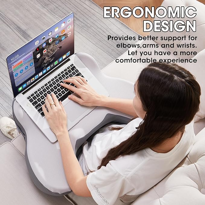 cooloo8 Lap Desk, Laptop Lap Desk Lap Desk with Cushion, Laptop Pillow for Lap, Portlands Portable Desk Pad, Gaming Pillow Work Pillow for Bed, Couch, Car(White Gray)