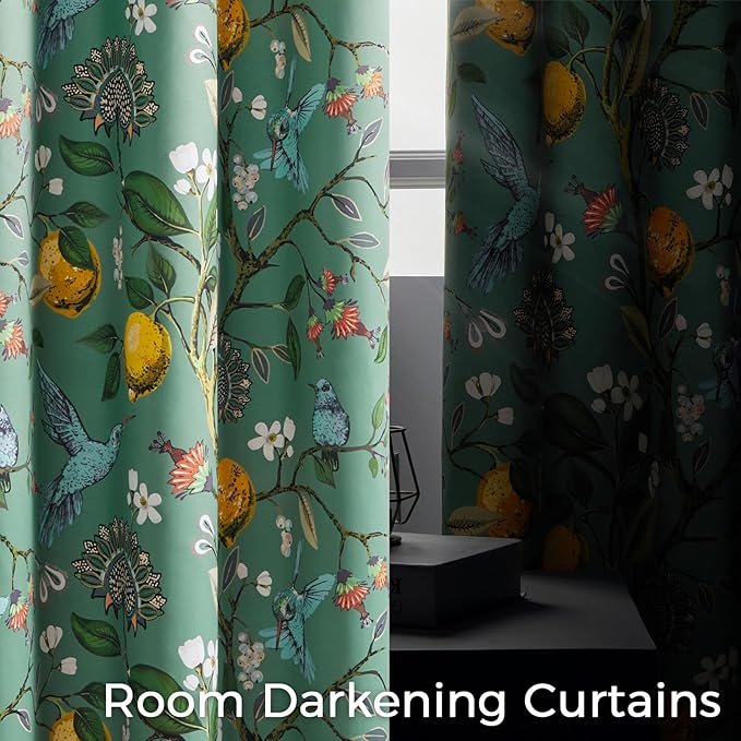 Sage Green Curtains for Living Room Bedroom, Aesthetic Unique Rustic Pinch Pleated Drapes Cottagecore Floral Flower Printed Modern Farmhouse Window Treatment 63 Inch Length 2 Panels