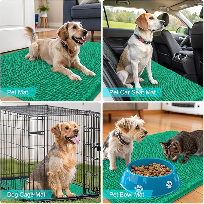 OLANLY Dog Door Mat for Muddy Paws 36x24, Absorbs Moisture and Dirt, Absorbent Non-Slip Washable Doormat, Quick Dry Chenille Mud Mat, Entry Indoor Entryway Carpet for Inside Floor, Emerald Green