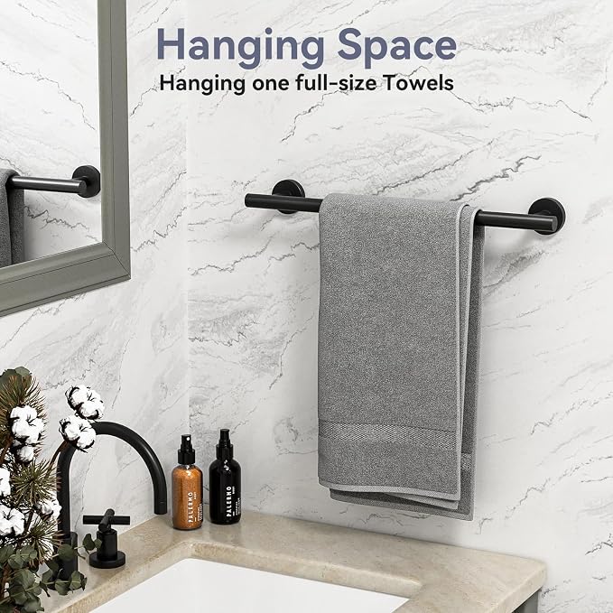 2 Pack Matte Black Towel Bar, 18 Inch Bathroom Towel Rack, Towel Holder Wall Mounted, Thicken SUS304 Stainless Steel Towel Rod Modern Home Decor (Total Length 20-Inch)