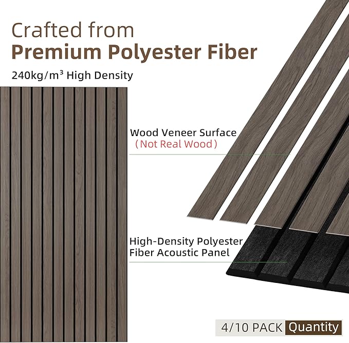 TO-TH Wood-Look Acoustic Panel, 4 Pack 47.2” x 23.6” Soundproof Wall Panels, Decorative Sound Absorbers Large Acoustic Panels for Home, Office, Basement, Walnut