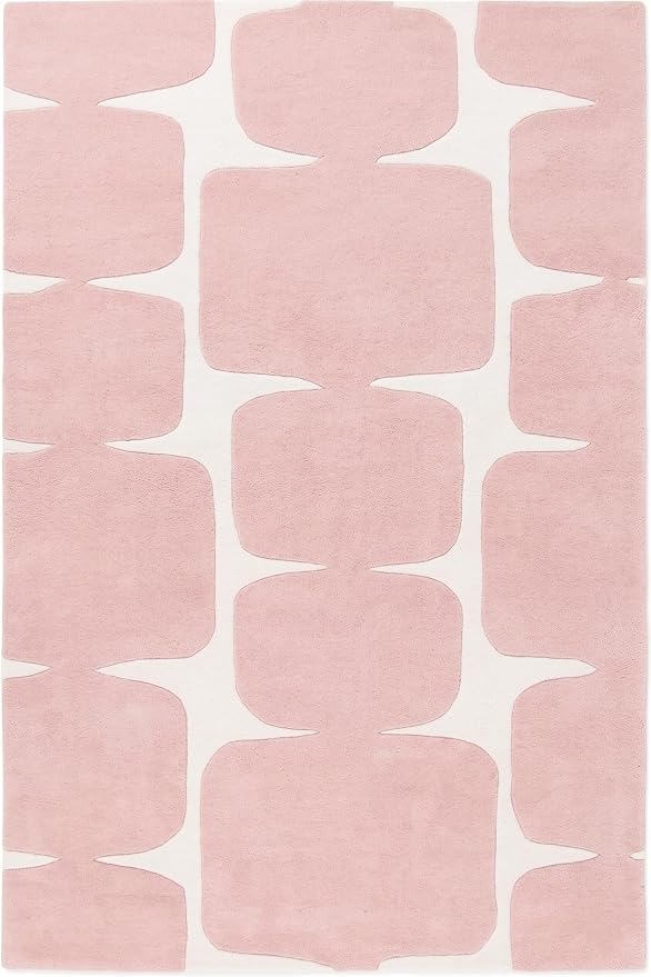 Restoration and Renovation Modern Wool Area Rug - Contemporary Abstract Geometric Design, Thick & Soft Hand-Tufted Carpet - Ideal for Indoor Decor in Living Room, Bedroom (Pink, 6' x 9')