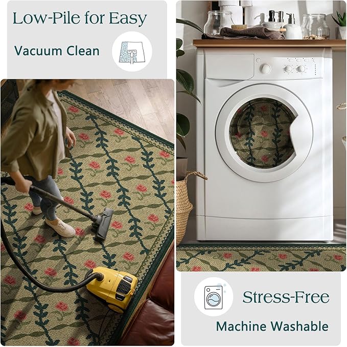 Front Door Mat Indoor Entrance - 2x4.3 Ft Washable Layered Doormat Outdoor Entrance Porch Rug Non-Slip Jute-Look Khaki Farmhouse Trellis Runner Rug for Kitchen Bedroom Laundry Room Porch Decor