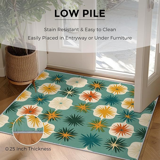 Mid Century Modern Rugs for Living Room Decor, 6x8 ft, Retro Geometric Flower Area Rugs for Bedroom, Soft Non Slip Washable 70s MCM Atomic Carpet Home Decorations D-g48